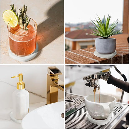 Diatomaceous Earth Coasters Set of 4 for Drinks, Moisture Water Absorbent Stone Coasters for Table Desk at Work, Water Absorbing Instant Drying Diatomite, Modern White