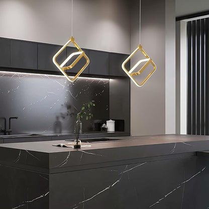 Modern LED Chandelier Gold Rectangular Pendant Light Fixtures 4000K 20W Dimmable Height Adjustable Pendant Lighting for Dining Room Kitchen Island Bedroom Living Room Foyer（1-Pack）
