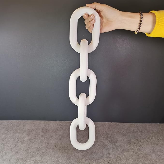 Wood Chain Link Decor, Shelf Decor Accents 5 Link Chain Boho Pine Wood Carved Modern Home Decor，for Farmhouse Living Room Bedroom Bookshelf Porch Coffee Table Decor (White)