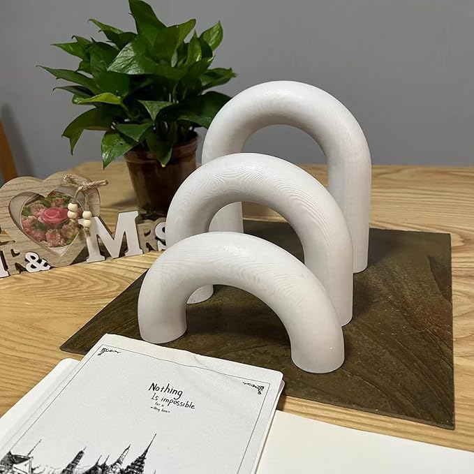 3Pcs Wood Arch Decor Accents - Home Book Table Decorative Rustic Arch Decor Modern Boho Minimalist Coffee Table Bookshelf Living Room Entryway Aesthetic Decorations Objects (White)