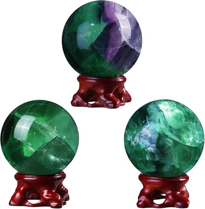 mookaitedecor Natural Fluorite Crystal Ball with Resin Stand, Decorative Stone Sphere Ball for Feng Shui Meditation Divination Home Decor, 2-2.36 Inch (51-60 mm)