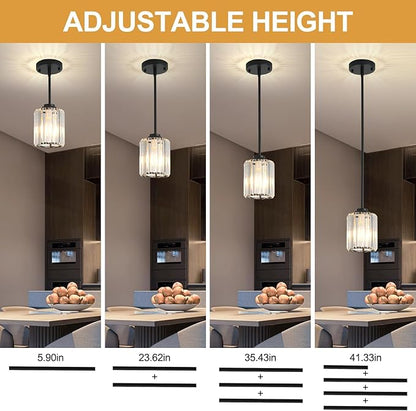 Black Pendant Lights Kitchen Island 3 Pack,Modern Crystal Mini Chandelier Ceiling Hanging Pendant Light Fixtures for Kitchen Hallway Dining Room Bedroom
