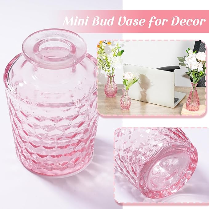 Inbagi Glass Vase Set, 20 Pcs Vintage Flower Vases in Bulk, Different Shapes and Sizes, Pink, for Decorative Centerpieces, Rustic Home Christmas Decoration