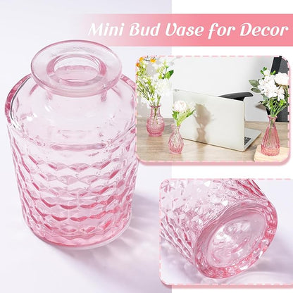Inbagi Glass Vase Set, 20 Pcs Vintage Flower Vases in Bulk, Different Shapes and Sizes, Pink, for Decorative Centerpieces, Rustic Home Christmas Decoration