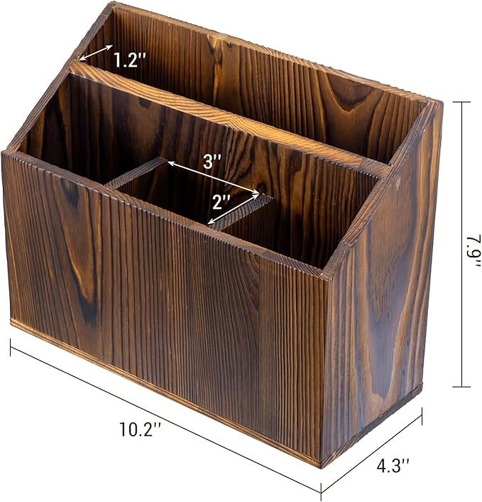 MyGift Rustic Solid Wood Remote Control Holder Caddy – Tabletop Organizer with Magazine Storage Slot for Living Room or Office