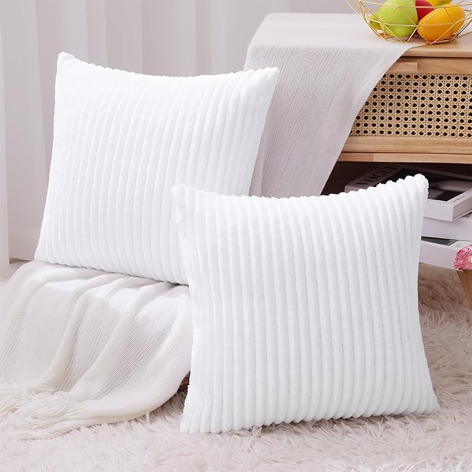 Simmore Decorative Spring Euro Sham Throw Pillow Covers 22x22 Set of 2, Soft Natural Plush Flannel Double-Sided Fluffy Couch Pillow Covers for Sofa Living Room, White