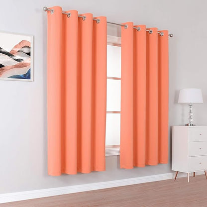 DUALIFE Coral Curtains 63 Inches Long 2 Panels Set - Room Darkening Window Curtain Panels for Living Room 52 W x 63 L Inch Burnt Coral