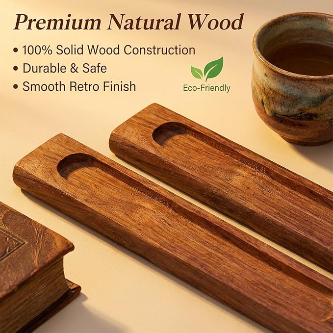 2Pcs Wood Incense Holder for Sticks 9.8" Wood Incense Burner Holder Stick Holders with Catcher Wooden Stick Incenses Burner with Adjustable Angle