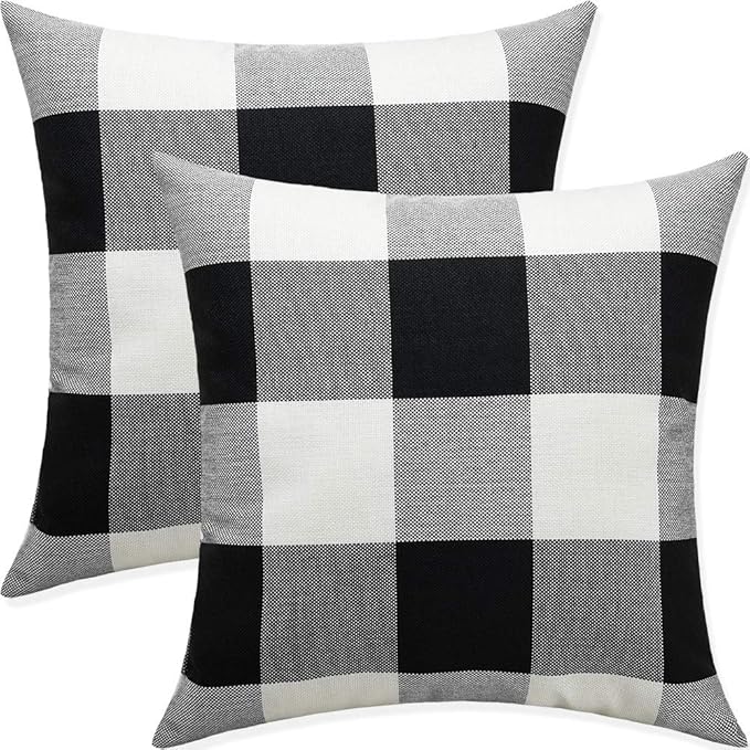 Artaimee Black and White Buffalo Check Plaid Throw Pillow Covers 18x18 Set of 2 – Decorative Farmhouse Cushion Covers for Sofa, Couch, Bed & Patio – Cotton Linen Pillow Cases with Hidden Zipper