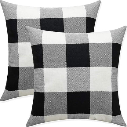 Artaimee Black and White Buffalo Check Plaid Throw Pillow Covers 18x18 Set of 2 – Decorative Farmhouse Cushion Covers for Sofa, Couch, Bed & Patio – Cotton Linen Pillow Cases with Hidden Zipper