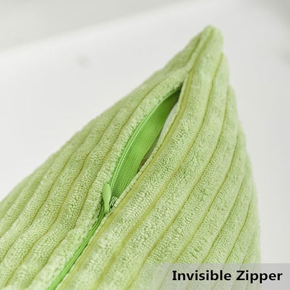 Home Brilliant Throw Pillow Covers 18x18 Set of 2 Super Soft Corduroy Striped Spring Pillow Covers Decor Cushion Covers for Couch Bedroom Decor, 18 x 18 inch, Apple Green