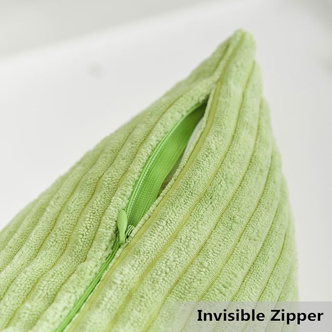 Home Brilliant Green Lumbar Pillow Covers 12x20 Set of 2 Oblong Striped Corduroy Rectangle Spring Pillow Covers Chair Couch for Spring Decor, 12 x 20 inch, Apple Green
