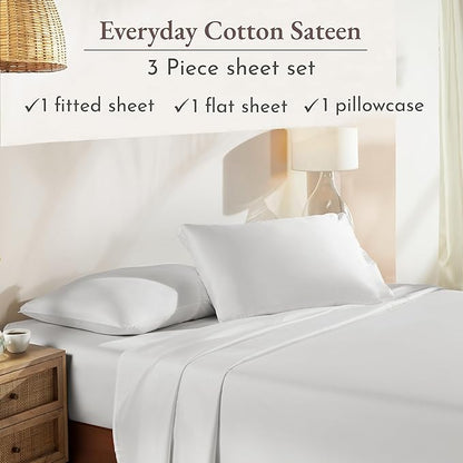 California Design Den Twin XL Bed Sheets Set - Natural 100% Cotton Sheets with Deep Pockets, Soft Sateen Weave, Breathable and Durable Bedding Set for Dorm Rooms, College Ivory (Eggshell)