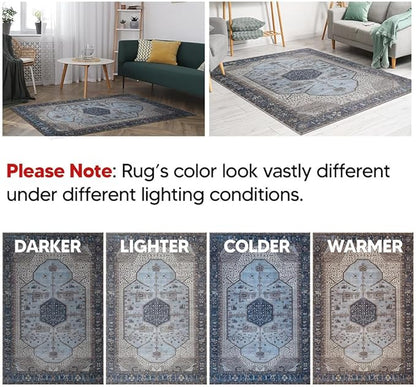 Keen Home Design 6x9 Rug - Machine Washable Area Rug with Non-Slip Backing, Ideal for Living Room, Dining Room, Bedroom - Vintage, Easy Clean, Durable, Low Pile Rug - (6' x 9')