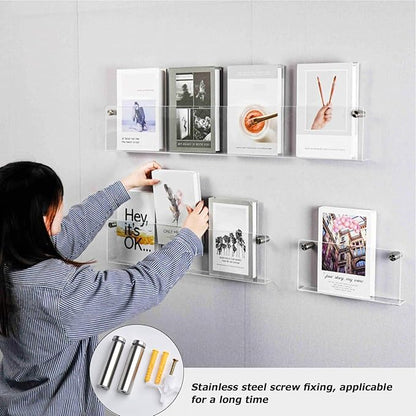 2 Pack - Acrylic Wall Magazine Rack，Clear Brochure Holder Wall Mount,record Holder Wall,Hanging Bookshelf Literature Storage Rack,floating Bookshelves for Offcie Home (15.74in)