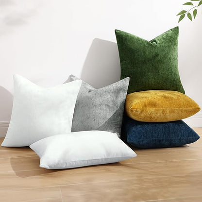 decorUhome Chenille Cream White Spring Throw Pillow Covers 26x26 Inch Set of 2, Decorative Soft Couch Pillow Covers Solid Dyed Accent Farmhouse Neutral Square Pillow Cases for Sofa