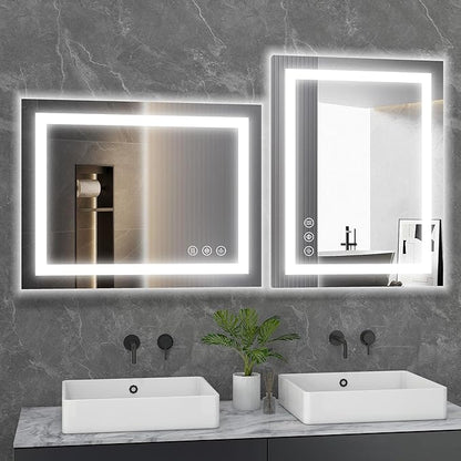 Sweetcrispy 36"x36" Smart Anti-Fog LED Bathroom Mirror with 3 Color Temperatures, Dimmable, Memory Function, Rectangle Modern Vanity Mirror