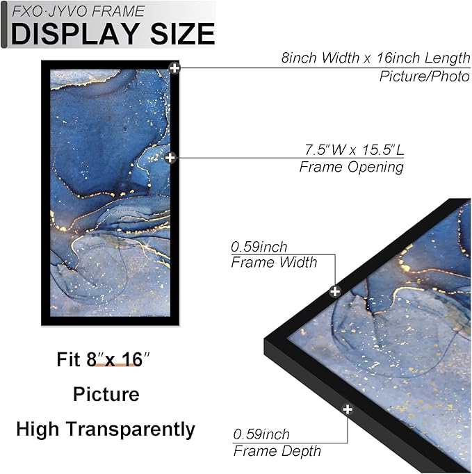 8x16 Picture Frame Set of 3, Black Frame for 8 x 16 Inch Picture Poster Photo, Light Weight and High Transparent 8 by 16 Frame for Wall - 3 Pack/Black/8"x16"