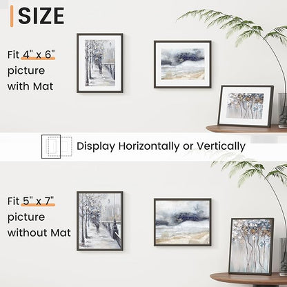 5x7 inch Metal Picture Frame - 5 x 7 Thin Aluminum Photo Frames with 4x6 Removable Mat - High Definition Plexiglass - Ideal for Wall or Tabletop Display - Black, Set of 4