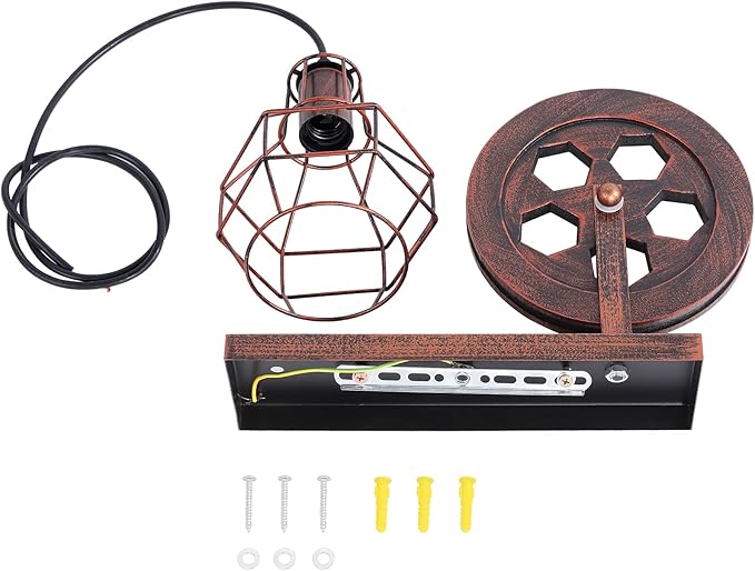 Industrial Wall Sconce 1-Light Rustic Mid Century Wall Light with Matte Iron Cage Lampshade for Indoor Lighting Barn Restaurant Wine Cellar(Rust Color)