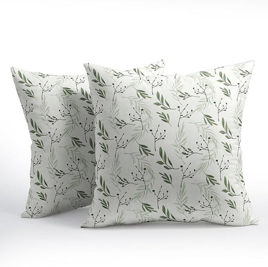 Sage Green Spring Pillow Covers 18x18 Set of 2 Leaves Throw Pillow Covers Neutral Pillowcase Linen Decoration Farmhouse Soft Decorative Plants Vintage Cushion Case Couch for Indoor Outdoor Home Decor