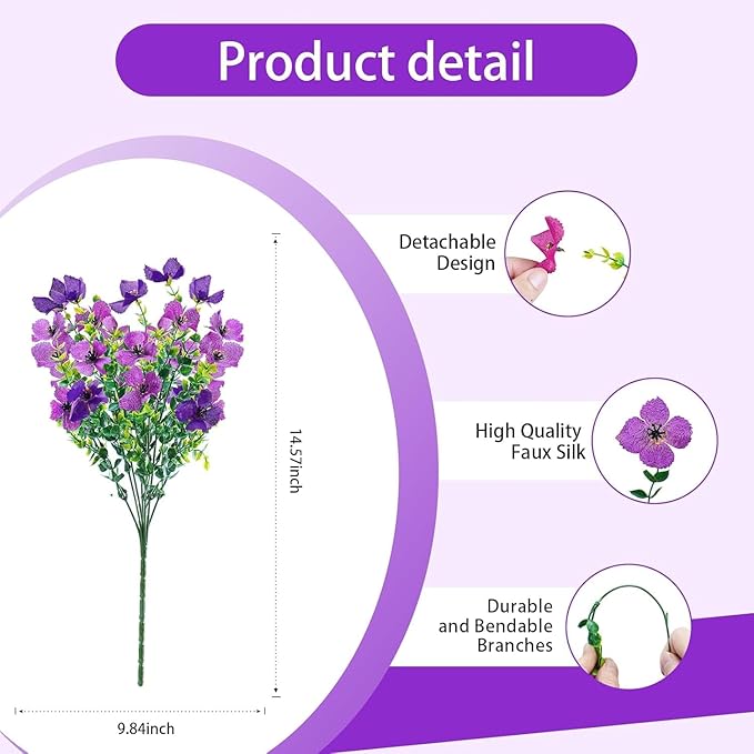 Artificial Flowers for Outdoors Spring Summer Decoration, 12 Bundles Fake Silk Colorful Daisy Eucalyptus Realistic UV Resistant for Outside Home Planter Porch Yard Decor (Purple Red Brown)