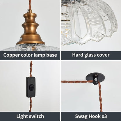 Plug in Pendant Light Industrial Pendant Lighting with Plug in Cord 9.8ft Hanging Lamps Clear Glass Shade ‎Bronze Light Fixture for Living Room Kitchen Dining Room Bedroom