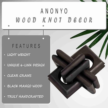 Boho Wooden Chain Links Decorative Object for Coffee Table & Shelf | Handmade Mango Wood Knot Sculpture | Rustic Modern Arch Décor for Living Room, Entryway, Console,Office Home Accent (Black)