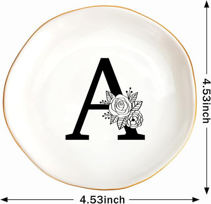 JoycuFF Initial A Ceramic Jewelry Tray, Bridesmaid Bride Gifts, Engagement Birthday Best Friend Mom Grandma Sister Gifts for Women, Trinket Dish for Rings Earrings Necklaces Bracelets Keys