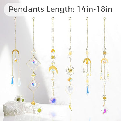 suddus 6pcs Sun Catchers Indoor Window, Hanging K9 Crystals Prism Rainbow Suncatchers for Cat, Christmas, Outdoor, Wall, Garden, Patio, Room, Cute Home Decoration