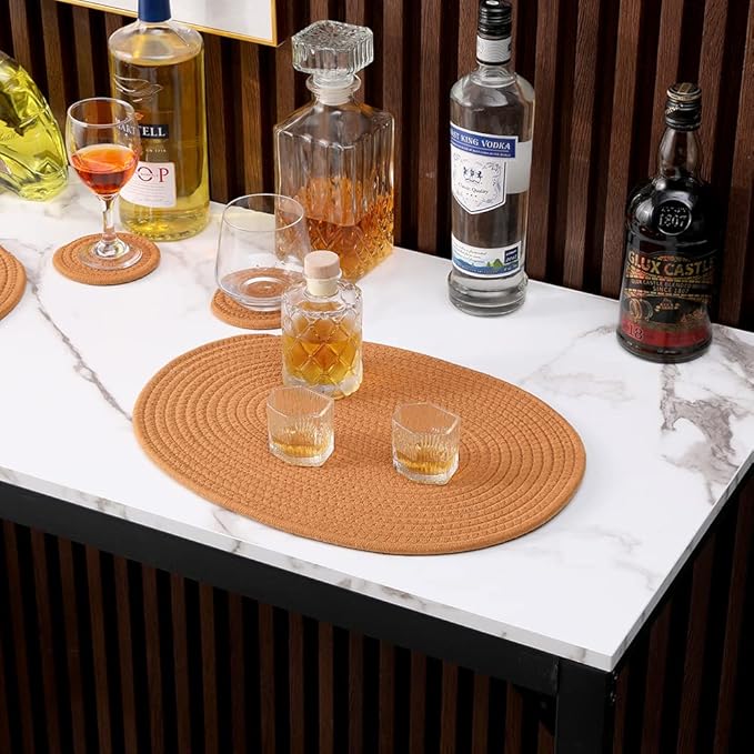 4 Pack Oval Woven Placemats, Jute Plate Chargers Rattan Woven Placemats 11.45x15.58‘’ Wicker Place mats Farmhouse Boho Braided Heat Resistant Outdoor Plate Mats Patio Tablemats for Dinning