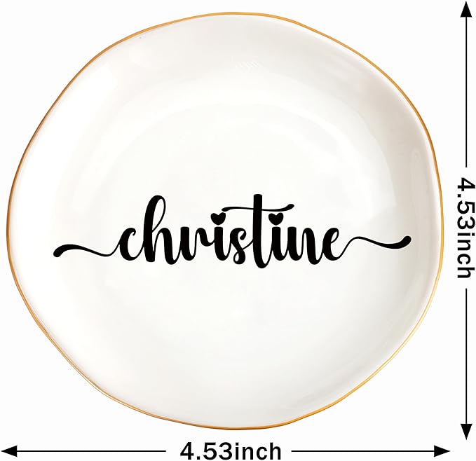 JoycuFF Christine Personalized Name Ceramic Jewelry Tray, Mothers Day Christmas Anniversary Engagement Birthday Gifts for Women Couples, Trinket Dish for Rings Earrings Necklaces Bracelets Keys