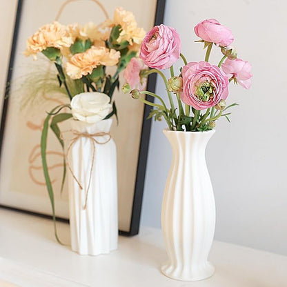 6 Pack White Ceramic Vase, Flower Vase Textured Table Centerpiece Weddings Vases with Twine Bow, Modern Home Decor, Fit for Foyer Living Room Fireplace Bedroom Kitchen 7.09-8.27" H