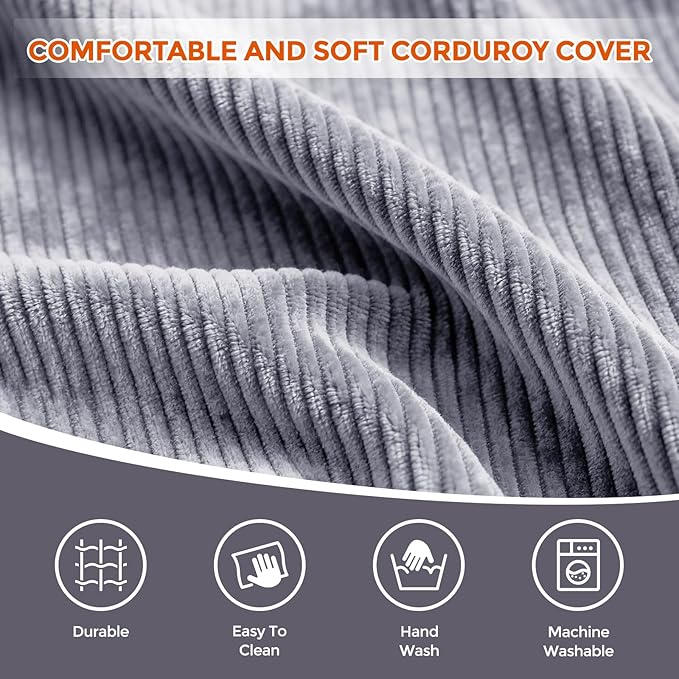 Pouf Ottoman Foot Rest, Comfortable & Soft, Round Footstool Ottoman for Living Room, Bedroom, Office, Room Decoration, Corduroy Foot Stool Pouf with Odorless & Anti-Clump Filling, Large Dark Grey
