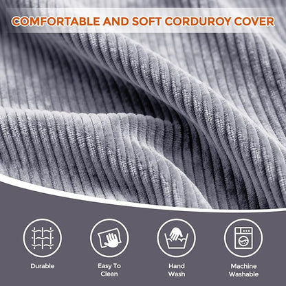 Pouf Ottoman Foot Rest, Comfortable & Soft, Round Footstool Ottoman for Living Room, Bedroom, Office, Room Decoration, Corduroy Foot Stool Pouf with Odorless & Anti-Clump Filling, Large Dark Grey