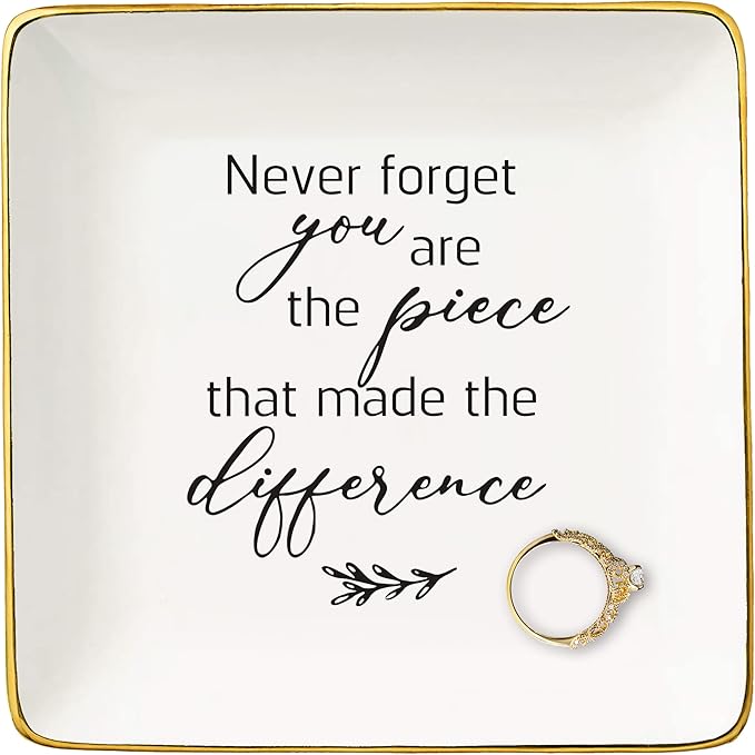 Appreciation Gift for Boss,Co-workers,Teachers,Nurse,Friend,Thank You Gifts for Colleague Women-Promotion Farewell New Job Present-Jewelry Tray Trinket Holder Ring Dish-Never Forget You Are the Piece
