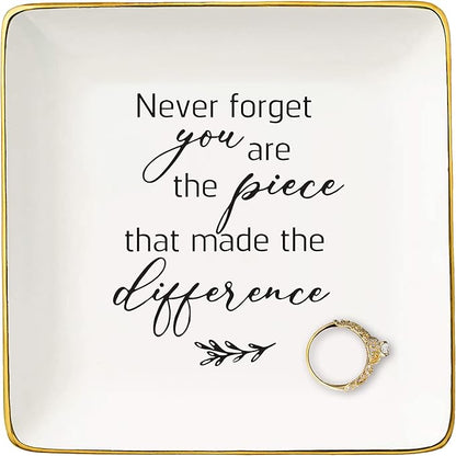 Appreciation Gift for Boss,Co-workers,Teachers,Nurse,Friend,Thank You Gifts for Colleague Women-Promotion Farewell New Job Present-Jewelry Tray Trinket Holder Ring Dish-Never Forget You Are the Piece