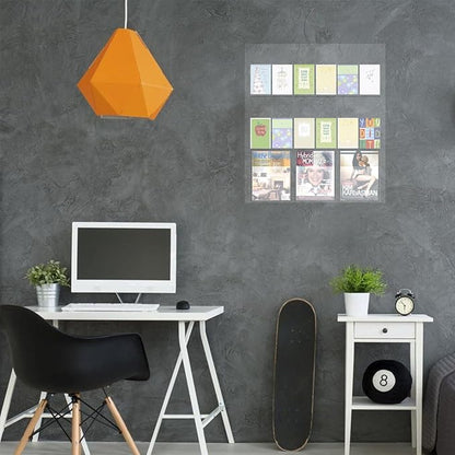Acrylic Brochure Holder Wall Mount – 3 Magazine Racks & 12 Trifold Pamphlet Holders, Clear Literature Organizer for Office, Home, School, Clinic, Retail - Wall Mounted Flyer Display Rack, Transparent