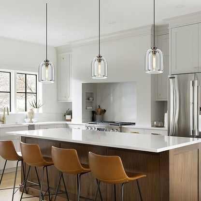 Crystal Aged Brass Pendant Light: Set of 2 Dimmable Antique Copper Hanging Pendant Light Fixtures over Kitchen Island - 5.1” Cylinder Modern Luxury Dining Room Pendant Lighting 3000k e12 Bulb Included