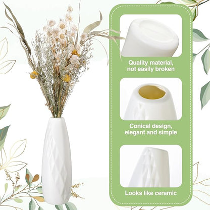 10 Pack Composite Plastic Flower Vases Bulk White Small Tall Conic Floral Vases for Centerpieces Unbreakable Bud Vase for Wedding Party Living Room Decor (Elegant)