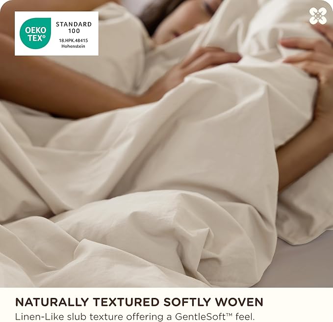 Bedsure Cotton Duvet Cover King - Luxury Slub Weave 100% Cotton Duvet Cover with a Linen Like Textured, Easy Change Durable Bedding, Ivory, 104" x 90"