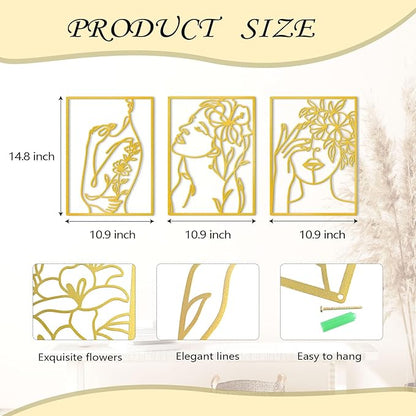 KOYILTD 3 Pcs Minimalist Gold Wall Decor Female Body Minimalist Line Wall Art Modern Aesthetic Home Decoration Abstract Wall Art for Home Living Room Bedroom Bathroom (Elegant, Gold, Large)
