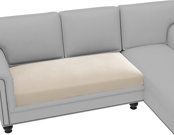 H.VERSAILTEX Fleece Couch Cushion Covers Stretch Loveseat Covers for 2 Cushion Couch Loveseat Covers Comfortable and Durable Fabric (2 Seater Cushion Cover, Ivory)