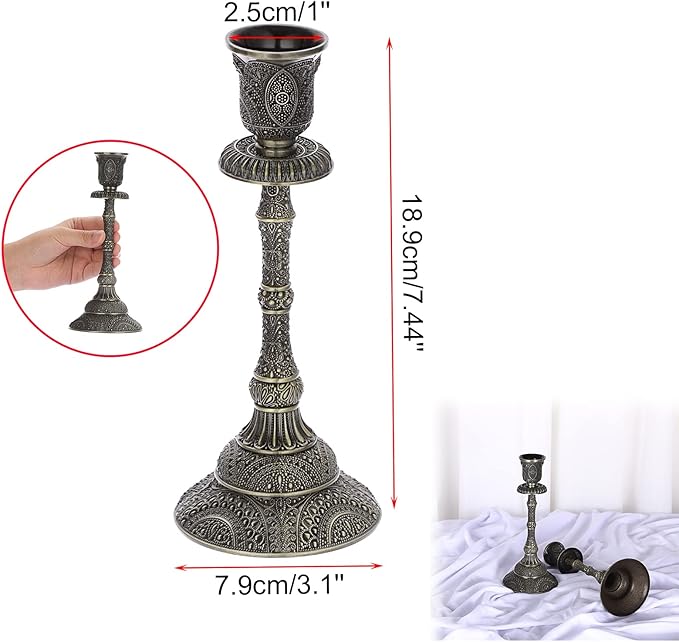 OwnMy Set of 2 Vintage Taper Candle Holders 7.4”Metal Taper Candlestick Holders, Elegant Brass Candle Stick Holders Bronze Candelabra Set for Dining Table Centerpieces Wedding Home Decoration