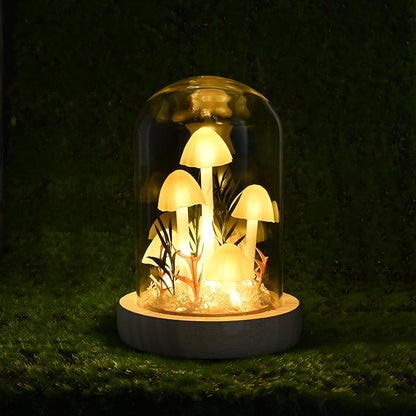 QUELIEN Christmas Mushroom Lamp in Glass Dome,Mushroom Gifts for Women - Warm White LED Night Light for Bedroom Decor,Unique Gifts for Women, Housewarming Birthday Decorations
