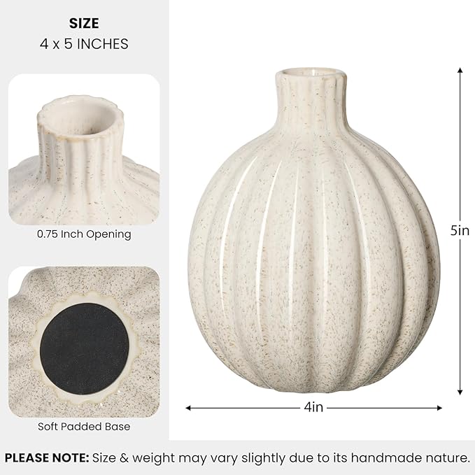 Torre & Tagus Allium Reactive Glaze Ceramic Bud Vase - 5 Inch Small Flower Vase & Small Ceramic Vases for Flowers, Handmade Ribbed Bud Vases for Home Decor & Wedding Decor for Table