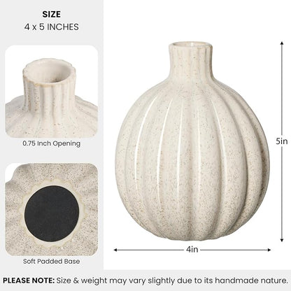 Torre & Tagus Allium Reactive Glaze Ceramic Bud Vase - 5 Inch Small Flower Vase & Small Ceramic Vases for Flowers, Handmade Ribbed Bud Vases for Home Decor & Wedding Decor for Table