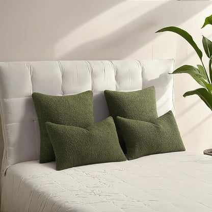HAUSSY Set of 2 18x18 Decorative Throw Pillow Covers, Soft Cozy Textured Boucle Couch Cases, Home Decor for Couch Bed Living Room, Moss Green