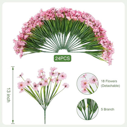Artificial Flowers for Outdoor Faux Plants for Spring Summer Decoration, UV Resistant Realistic Silk Plastic Fake Flowers Garden Porch Patio Balcony Yard Front Home Decor, 24 Bundles