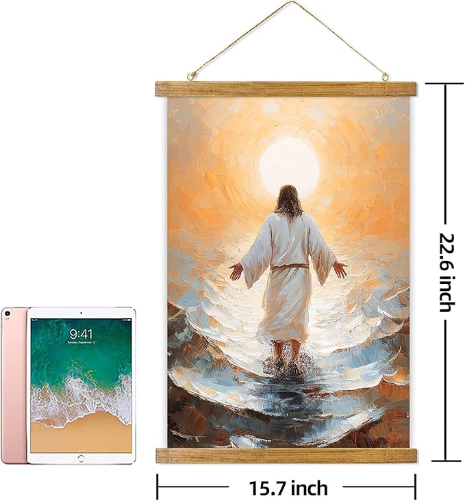 ABoby Jesus Walking on Water Poster, Christian Wall Art Framed, Bible Story Wall Decor Painting for Room Decor